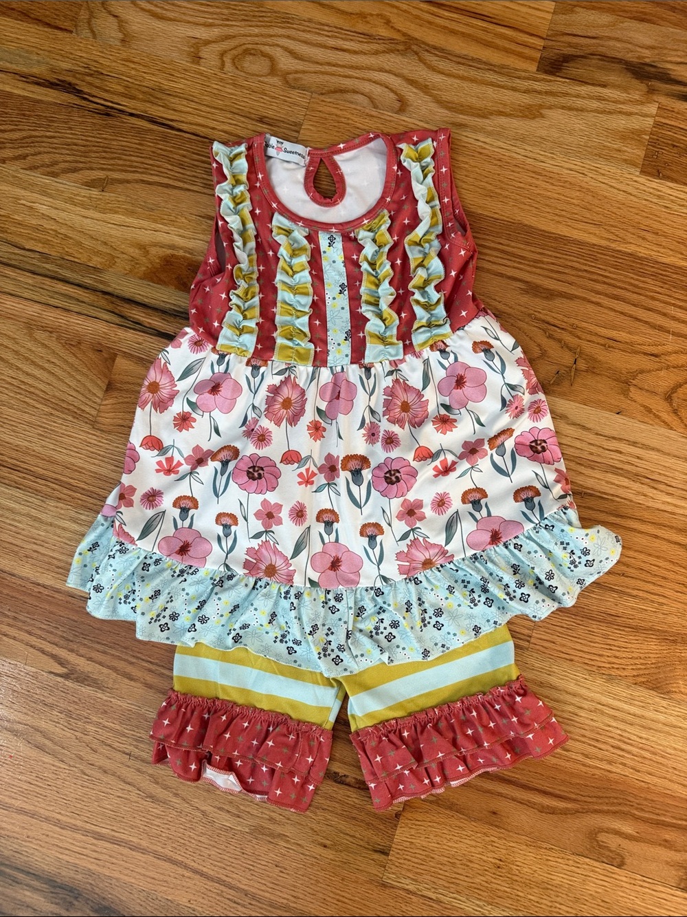 Kids Floral Ruffle Matching Set - Coral, White & Yellow